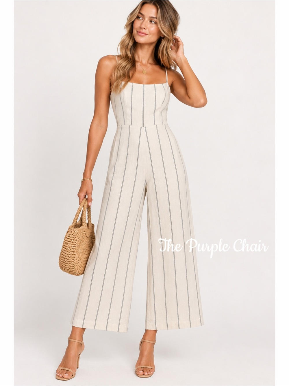 REFORMATION Sleeveless Striped Smocked Back Cropped Linen Jumpsuit 6
